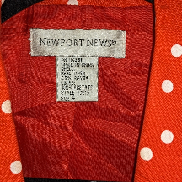 Vintage linen red white polka dot retro blazer 4 - Picture 2 of 2